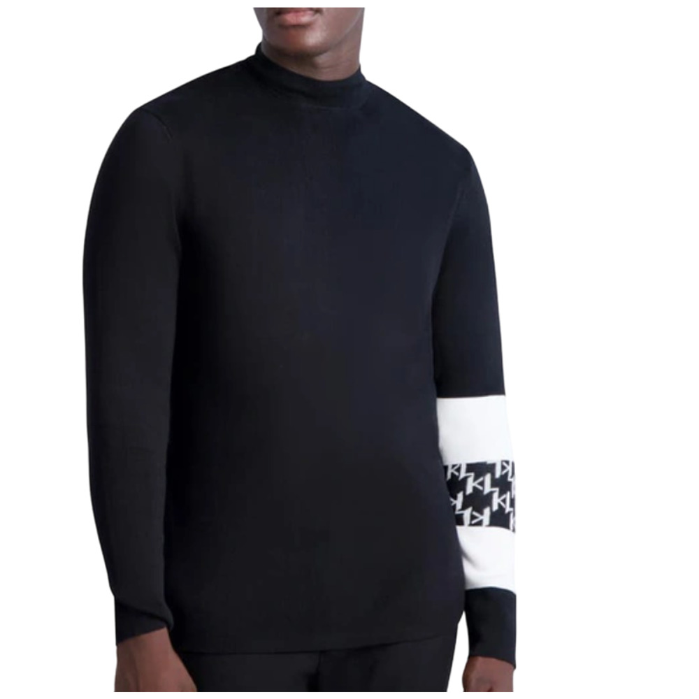 Karl Lagerfeld Paris Black White Colorblock Mock Neck Knit Men's Sweater Size S